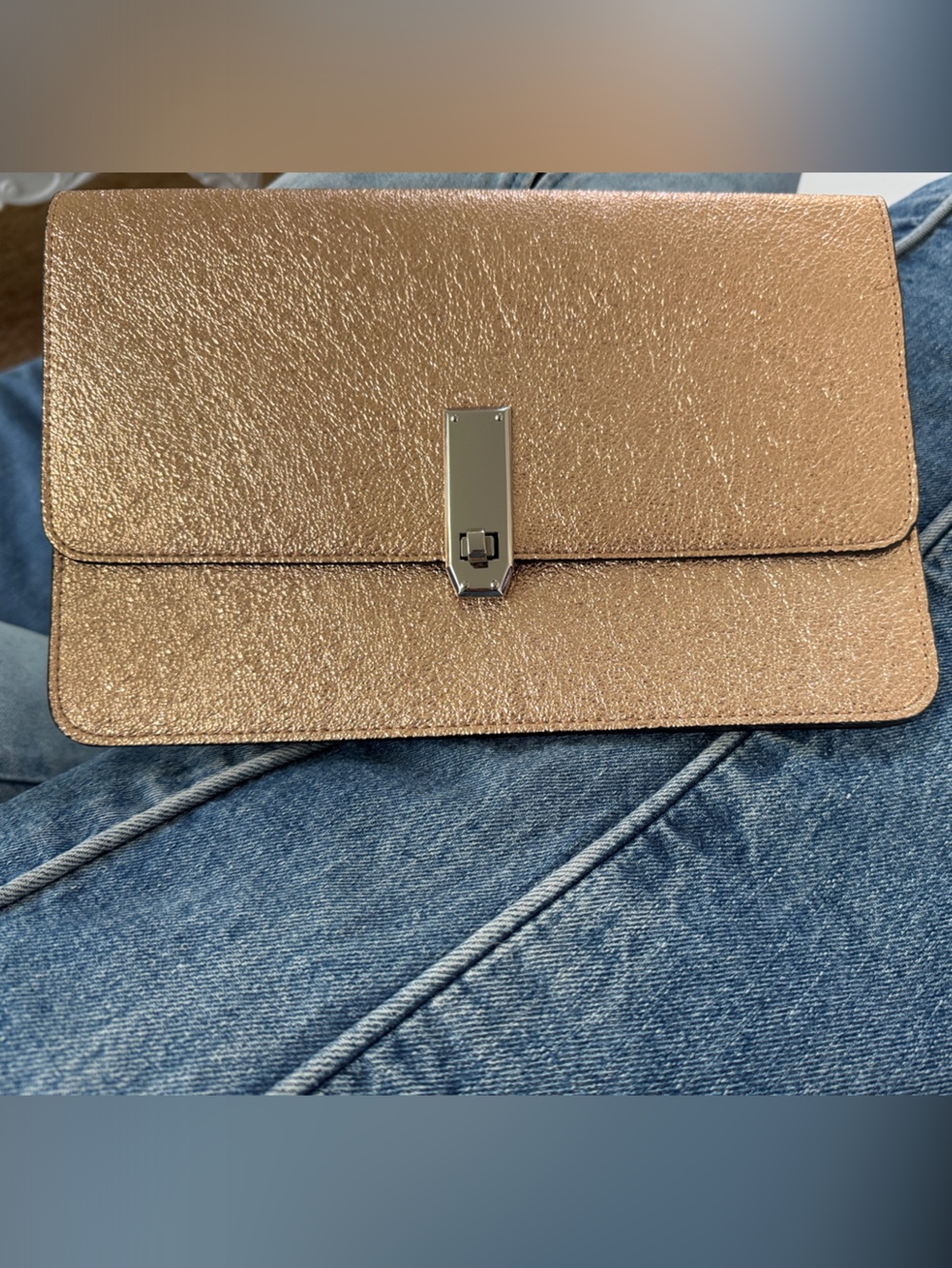 Express Rose Gold Metallic Clutch Wristlet